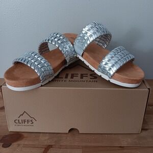 Cliffs White Mountain Thankful Sandals Womens 7 Silver New Metallic Woven Slides